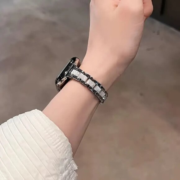 NEW Adjustable Slim Stylish Strap Silver Resin Stainless Chain For Apple Watch - Picture 3 of 3